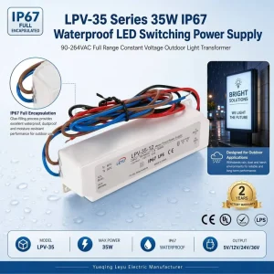 IP67 Waterproof 15V 35W LED Driver LPV 35 15 Single Output Switching Power Supply for Outdoor Advertising Signage and Lighting
