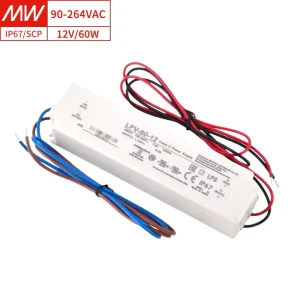 IP67 Waterproof MEAN WELL LPV-60-12 60W 12V 5A Constant Voltage LED Driver Power Supply for Outdoor Sign Landscape Lighting