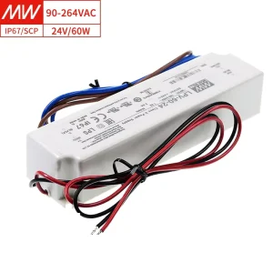 IP67 Waterproof Meanwell LPV-60-24 60W 24V 2.5A Constant Voltage LED Driver Power Supply for Outdoor Sign Landscape Lighting