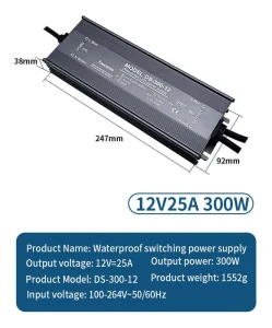 Industrial DIN Rail DC/AC LED Power Supply Driver Single Output 12/24V 300W 180-264V Input 80% Efficiency