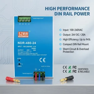 Industrial NDR 480 24 DIN Rail Power Supply with Active PFC Full Protection Long Lifespan for Factory Automation