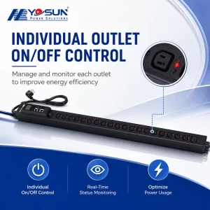 Industrial Smart Power Distribution Unit Independently Controlled Outlets Per Socket On-Off Switch Long Slim Chassis Rack PDU
