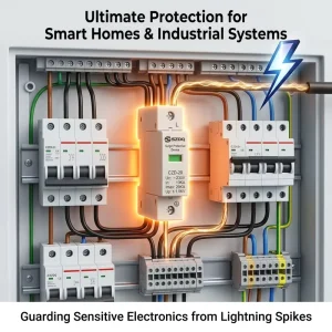 Industrial Surge Protection Device 3P 60kA Lightning Arrester Replaceable Modular AC Overvoltage Protector 385V Unit