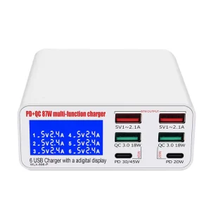 Intelligent 87W 8 Port Fast Charger CE FCC ROHS Certified 5V3A 5V2.4A USB Charging Station for Mobile Phones PD C Cargers