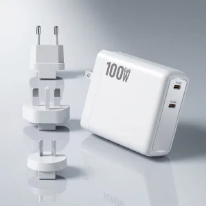 Interchangeable EU US UK AU Plugs 100W GaN Dual PD 100W Fast Charger USB-C Wall Charger for Laptop MacBook iPhone Samsung