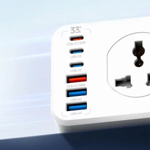 International Power Adapter 6 Universal Outlets 4 USB Ports (1 USB C) 6 FT Travel Power Strip US Plug Adapter 110-240 V