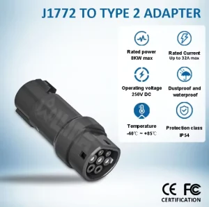 J1772 to Type 2 Charging Adapter for Volkswagen ID4 BMW I3 Renault Zoe European EVs North American Charger Portable Level 2