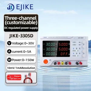 JIKE 3305D 4-Digit Dual Triple Channel Linear DC Power Supply 30V 5A Adjustable Regulated 12V 24V Fixed Outputs Industry Use