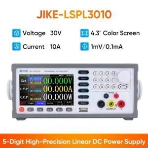 JIKE LSPL3010 5 Digit Programmable Linear DC Power Supply 10A 110V 220V Single 30V Color Screen High Efficiency 95% Regulated