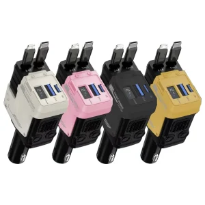 JYB Retractable Car Charger 120W Fast Charging LED Display Wi Fi Enabled 4 in 1 Multi Port for Mobile Phones Tablets