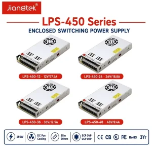 Jiangtek LPS-450 450W 12V 24V 36V 48V Forced Cooling 87% Efficiency Constant Voltage AC DC Industrial Power Supply Module