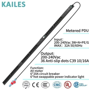 K33 Metered Series 32A 3 Phase AC Industrial PDU 200-240VAC 36-Socket Custom C39 Industrial Power Distribution Unit