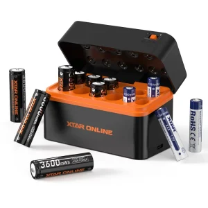 LC12 12-Slot Smart Rechargeable Lithium-ion Battery Charger with 8 AA (3600mAh) 4 AAA (1200mAh) Slots CE ROHS FCC Certified