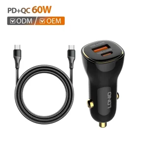 LDNIO C103 Phone Charging Fast Charge Dual 2 Port USB Type C PD QC 3.0 Mini LED Type-C Adapter 60W Car Charger