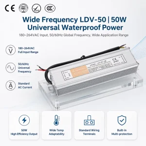 LDV-50 Series 50W IP67 Waterproof Metal AC-DC Power Supply CE for Single Output 12V 24V for LED Lighting Industrial