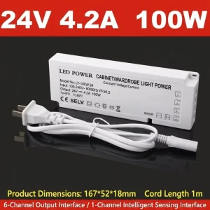LED Wardrobe Shelf Light Power Supply 60W 100W Constant Voltage Drive DuPont Interface with Centralized Control 12V