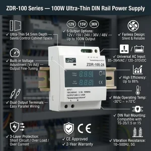 LEYU ZDR 100 100W Switching Power Supply Din Rail Mount Digital Voltage Monitor 24V 4.2A AC DC Industrial Transformer