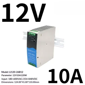 LI120 26B12 120W DIN Rail Power Supply 180 600VAC Input 12V 10A Output 4000V Isolation UL508 IEC62368 Single
