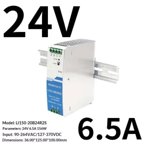 LI150-20B24R2S 156W 24V 6.5A DIN Rail SMPS AC-DC Single-Output Industrial Power Supply for CCTV and LED Drivers