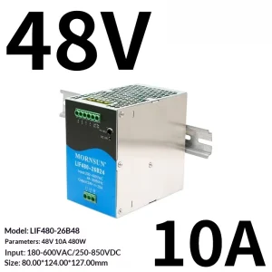 LIF480-26B48 DIN Rail Power Supply 480W 48V10A 3PH PFC 150%Peak 40~85C High Efficiency IEC EN62368 Single 4000VAC
