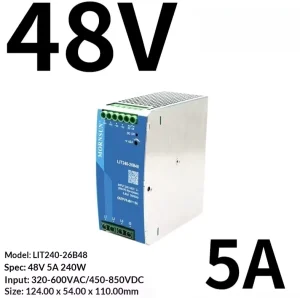 LIT240 26B48 240W 48V 5A Single Phase Din Rail Power Supply 92% Efficiency Active PFC AC DC Switching Converter