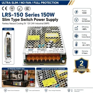 LRS-150 150W Switching Power Supply 12V 24V 36V 48V Single Output AC-DC SMPS Ultra Thin LED Driver for Industrial Automation