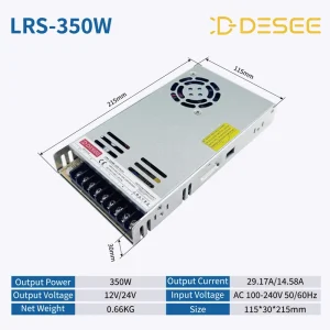 LRS Series 350W 24V AC DC Ultrathin Power Supply with BIS Switching 88% Efficiency for LED Lighting Power Supply