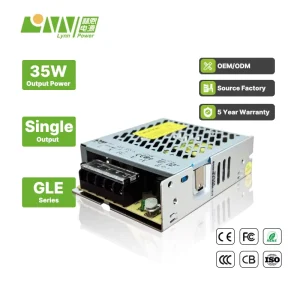 LYNN GLE 35S 12V 35W 3A Industrial Metal Case Switching Mode Power Supply Single Output 90 264Vac Natural Cooling 80% Efficiency