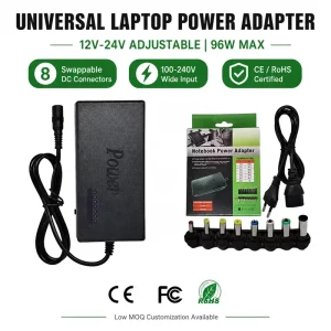 Laptop Multi-function Power Adapter 96W Laptop Power Supply 12-24V Universal Adjustable Charger
