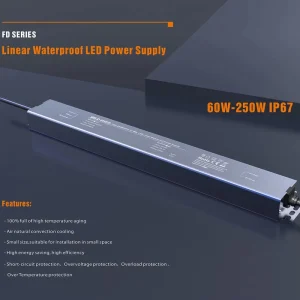 Linear Ultra-Slim IP67 LED Driver 60W 100W 150W 200W 250W Width Only 35mm High Efficiency Power Supply for LED Strips