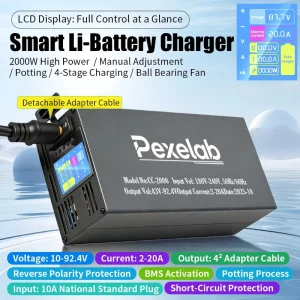 Lithium Battery Charger AC DC 42 92.4V Adjustable Voltage 2 20A Adjustable Current Smart Fast Charger for Electric Vehicles