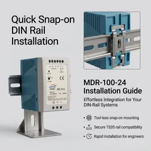 MDR 100 Series 100W 12V 24V 48V DIN Rail Switching Power Supply SMPS DC OK Signal 87% Efficiency Overvoltage Overload Protection