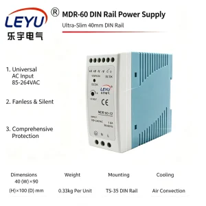 MDR-60-24 60W 5V 12V 24V 2.5A DIN Rail SwitchMode Power Supply SMPS with LED Indicator for Industrial Use