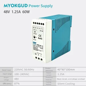MDR-60W-48V Industrial Power Supply 60W 48V DIN Rail Single Output 220V AC 48V DC 3 Year Warranty Switching Power Supply