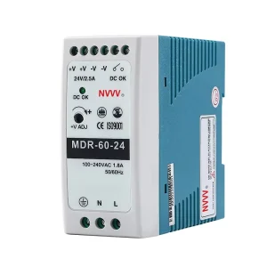 MDR Series MDR-60-24 60W AC DC Power Supply 2.5A Output Current 60Hz Frequency 100W Power Output DIN Rail for LED Single Output