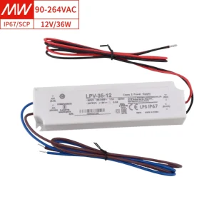 MEAN WELL LPV 35 12 LED Power Supply 12V 3A 36W IP67 Waterproof 84% Eff Reliability for Outdoor and Commercial Lighting