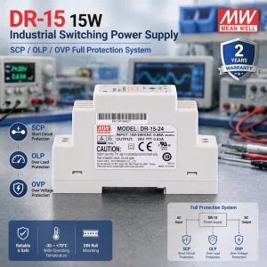 MEANWELL DR 15 15W Single Output DC Power Supply 12V 1A Din Rail CE for 85 264VAC Input for Industrial Control