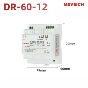 MEVEICH Switching Power Supply DR 60W 12V 12V Din Rail 12V 60W CE 60W 51 100W 3 Years 100 240VAC 78*56*93mm 100%factory 4.5A