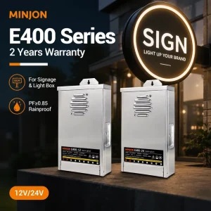 MINJON 400W 12V CE Rainproof Single LED Power Supply Driver Transformer 85% Efficiency