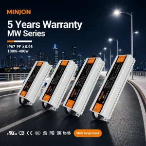 MINJON MW200P 12 12V LED Driver Certification Waterproof Single Channel Output Constant Voltage Power Supply Self cooling 93%