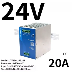 MORNSUN LITF480-26B24S 480W 24V 20A Three Phase AC-DC DIN Rail Power Supply High Efficiency 94% Active PFC Industrial Control