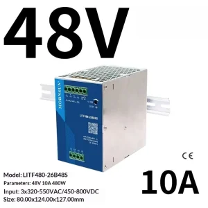 MORNSUN LITF480 26B48S 480W 48V 16.7A Three Phase Din Rail Power Supply High Efficiency 94% Active PFC Single Industrial Control