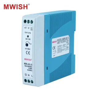 MWISH MDR 20 12 20W 12V 1.7A DIN Rail Switching Power Supply SMPS for PLC Control Cabinet Building Automation Sensor