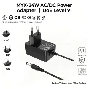 MYIXI Efficient 3.5mm Plug in DC Switching Power Supply Adapter with PC Material Efficiency Level VI 14.6V 6.8V Output Voltages