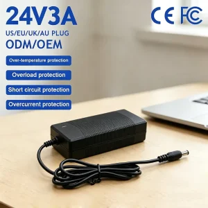 Made in China 24V 3A Switching Power Adapter AC DC 24 Volt 3 Amp 72W Power Supply PC Material for Electronic Products