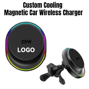 Magnetic Turbo Air-Cooled Phone 25W Car Wireless Charger Holder with RGB Light