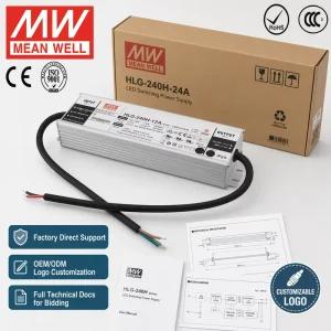 Mean Well HLG-240H-24A 240W 24V 10A LED Driver IP65 Waterproof Power Supply for Outdoor Street Lighting