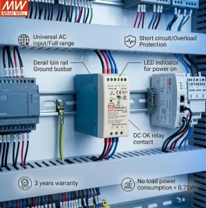 Mean Well MDR 40 5 30W DIN Rail Mount Power Supply Single DC 5V 6A 85 264VAC Input Industry Automation Smart Applications