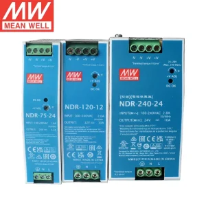 Meanwell NDR Series 75W~480W DIN Rail Switching Power Supply PFC 12V 24V 48V Industrial PLC Control Cabinet