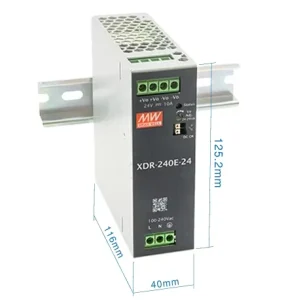 Meanwell XDR-240E-48 48V Industrial Slim Power Supply with 240W Single Output 85-264VAC Input 95.5% Efficiency DIN Rail Mounting